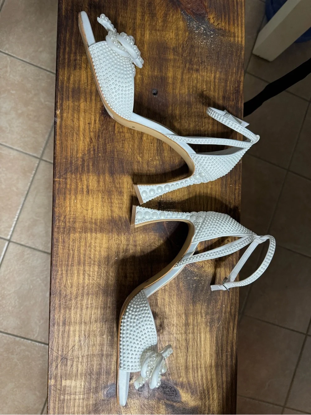 Gianni Bini Ivory Pearl Bow Ankle-Strap Heels